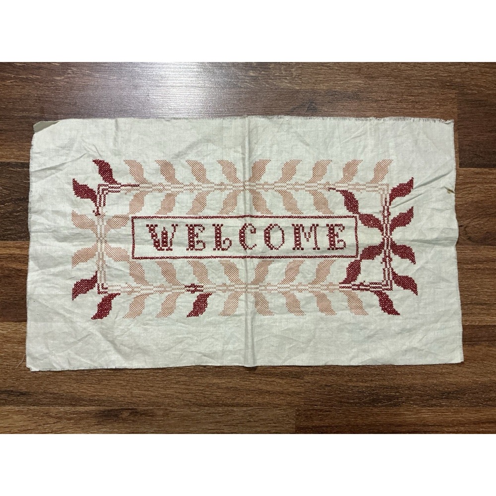 Vtg WELCOME Cross Stitch Canvas 12" X 20" *Incomplete